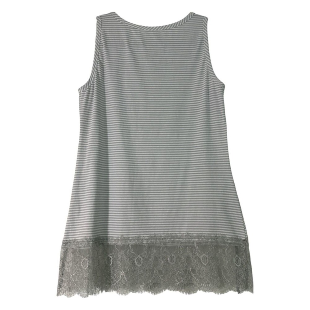 Soft Surroundings Lace Hem Tunic Tank Small Gray White Stripe Boho Flowy Soft - Picture 3 of 7